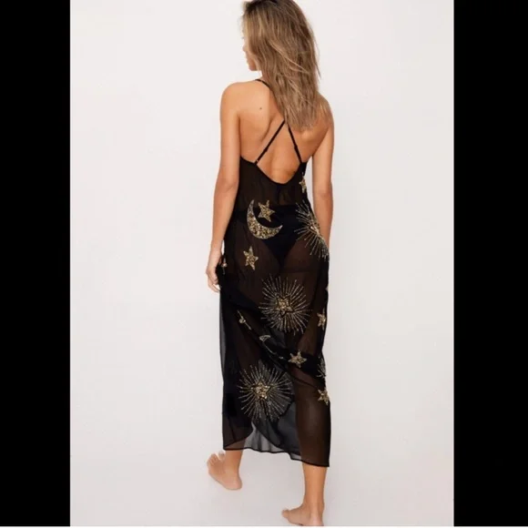 Nasty Gal Black and Gold Celestial Maxi Dress - Picture 2 of 6